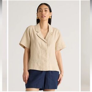 Quince | 100% European Linen Short Sleeve Shirt | size S | Driftwood